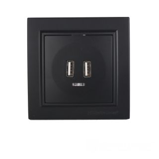 Розетка USB (2 порти) 2A, Enzo  бездоганний графіт