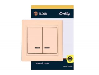Вимикач 2-й з підсвіткою Emily 9215 крем ELCOR