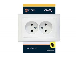 Розетка 2-а без заземлення Emily 9215 білий ELCOR