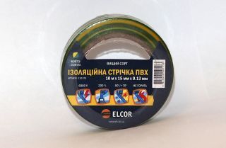 Ізоляційна стрічка ПВХ 20м х 19мм х 0,13мм ELCOR жовто / зелена