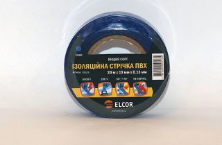 Ізоляційна стрічка ПВХ 20м х 19мм х 0,13 мм ELCOR синя